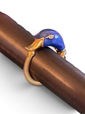 *RARE* Vintage Orena Paris Mallard Duck Head Coiled Stretch Ring